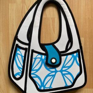 Jump from Paper 2D-3D Shoulder Hand bag purse Blue flowers / afternoon tea party